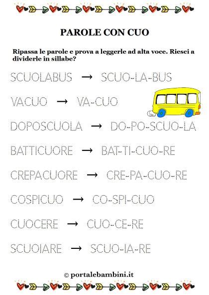 Parole con CUO: elenco e schede didattiche .